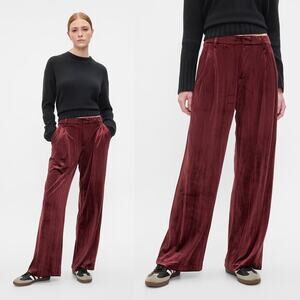 GAP Recycled Easy Crinkle Velvet Trousers Womens 8 Tall Noir Red Stretch